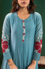 Aqua Floral Mul Chanderi Suit Set