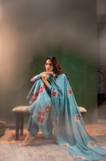 Aqua Floral Mul Chanderi Suit Set