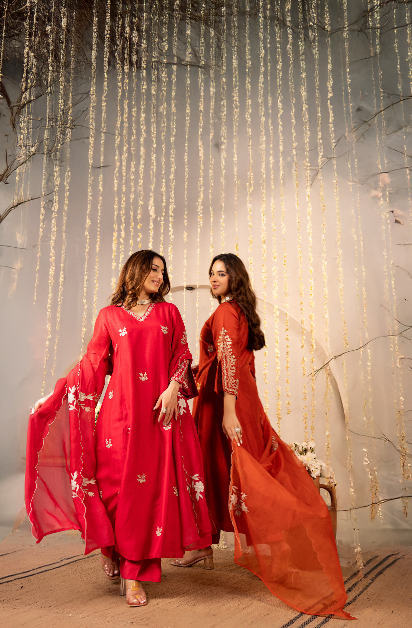 Tangerine Russian Silk Festive Suit Set