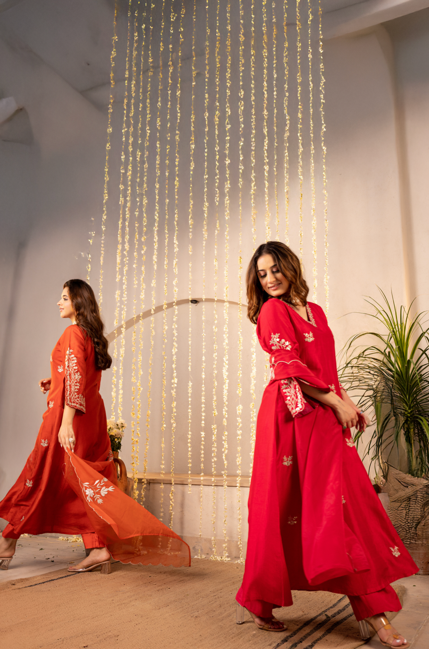 Tangerine Russian Silk Festive Suit Set
