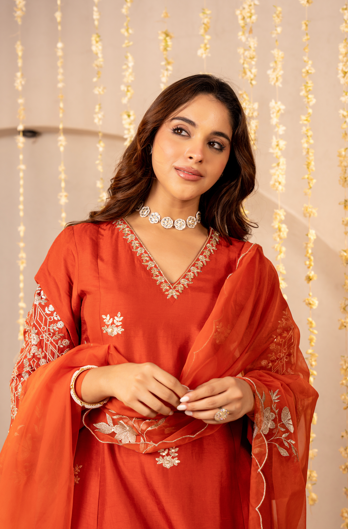 Tangerine Russian Silk Festive Suit Set