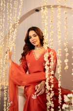 Tangerine Russian Silk Festive Suit Set