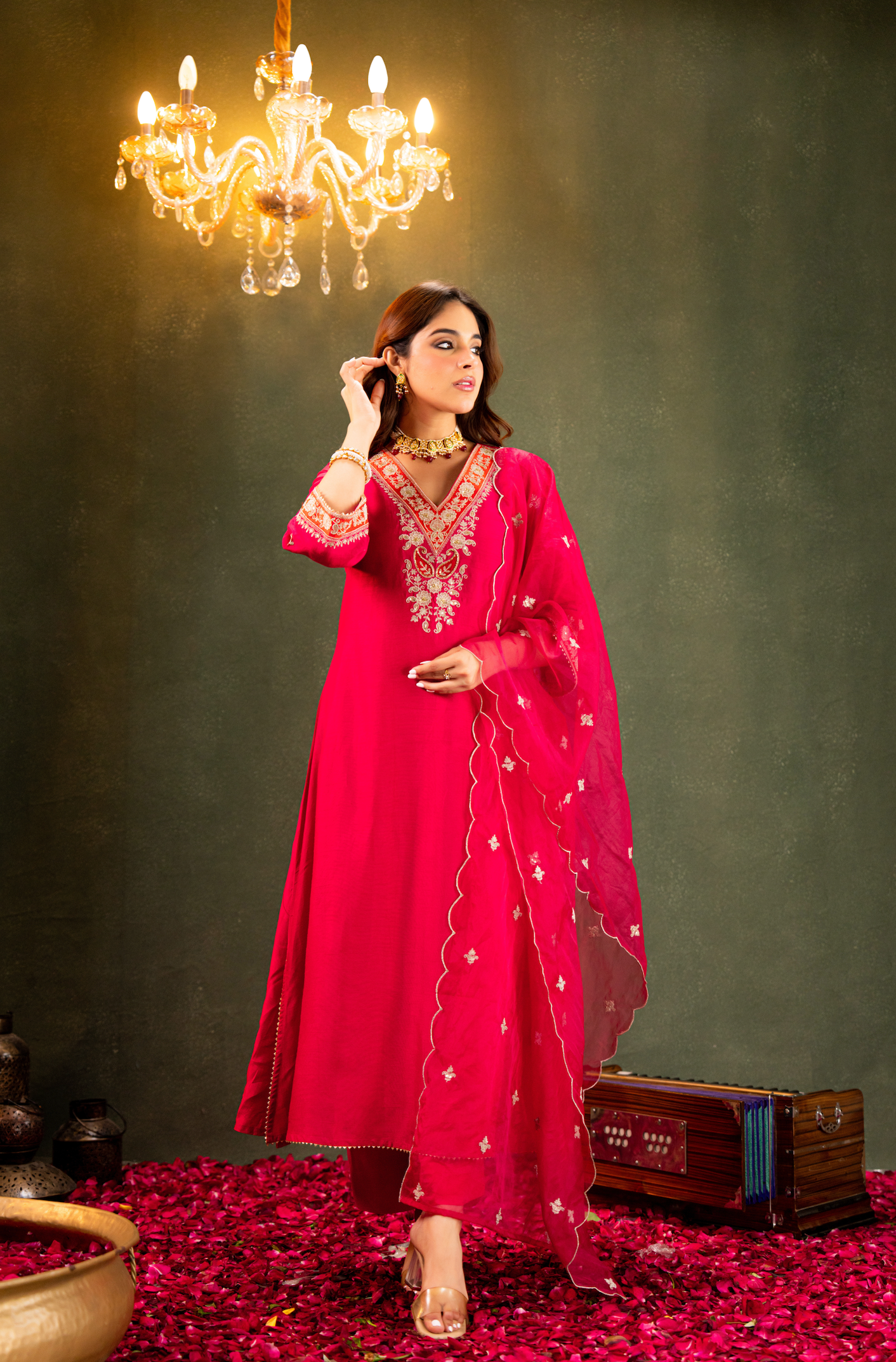 Fuchsia  Russian Silk Suit Set