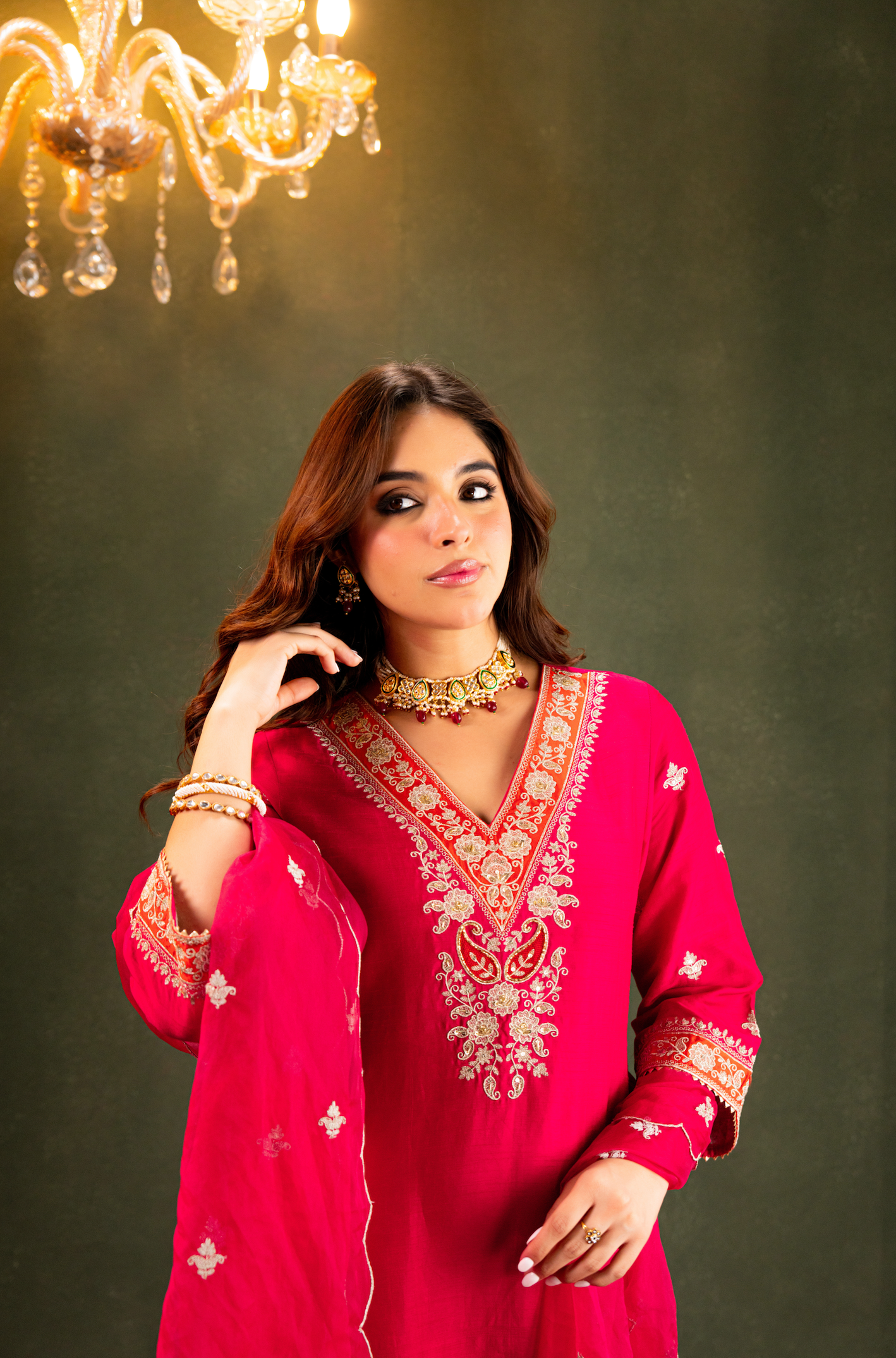 Fuchsia  Russian Silk Suit Set