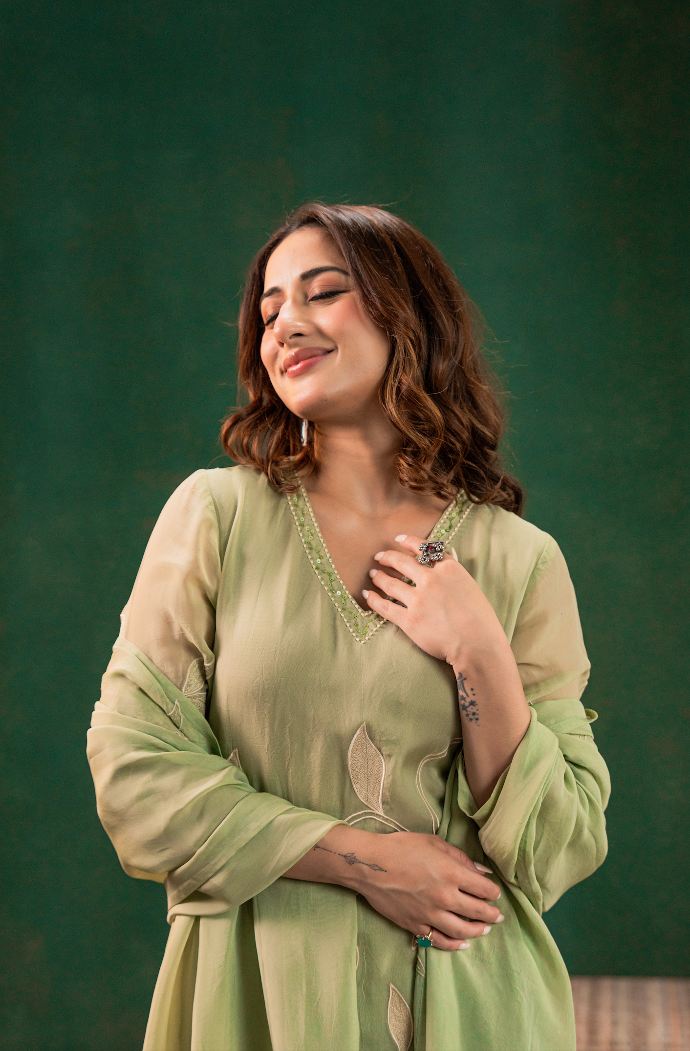 Pistachio Embroidered Silk Suit Set