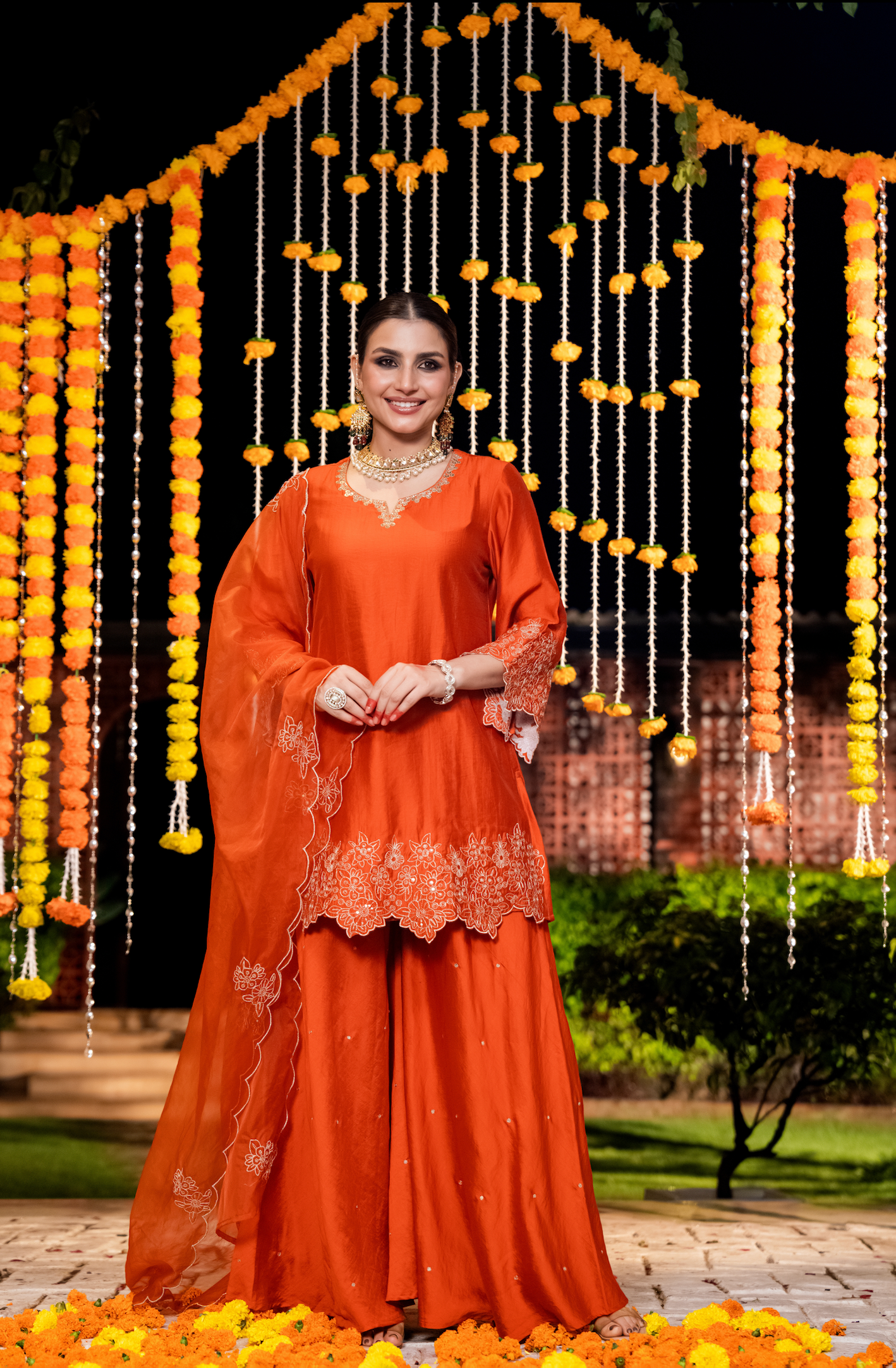 Amber Mocha Silk Sharara Suit