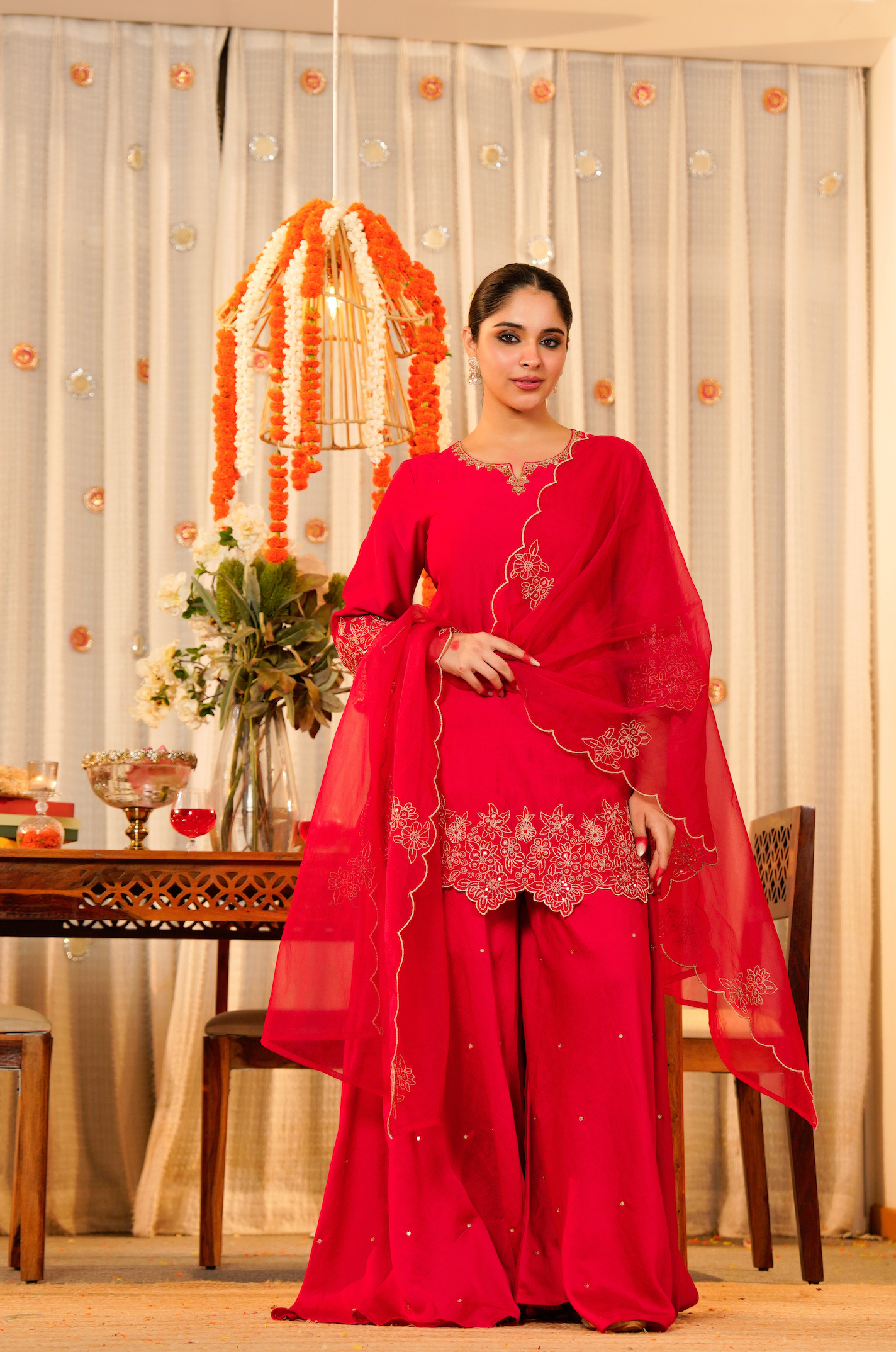 Rose Mocha Silk Sharara Suit