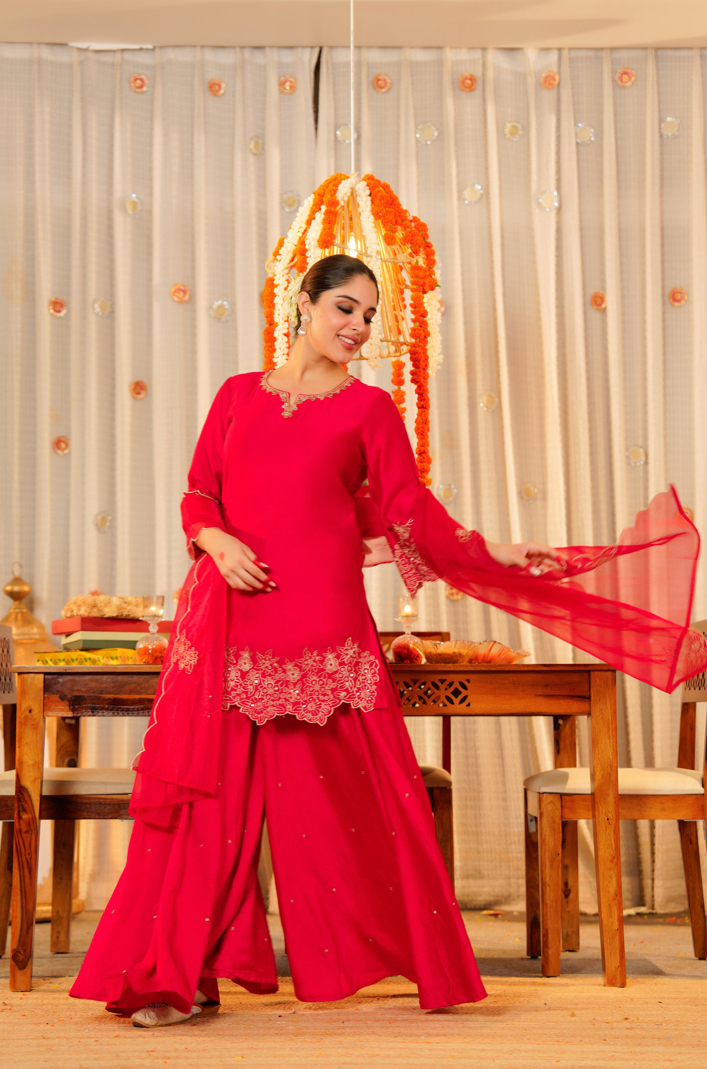 Rose Mocha Silk Sharara Suit