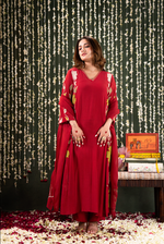 Ruby Crush Chanderi Embroidered Applique Work Suit Set