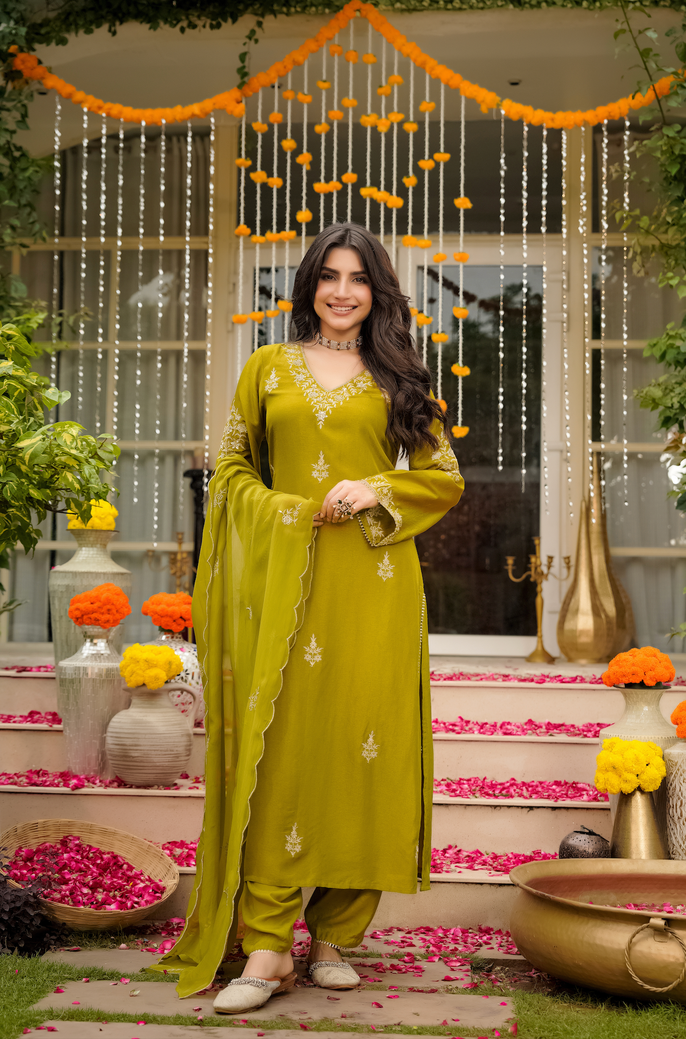 Olive Pure Russian Silk Suit Set