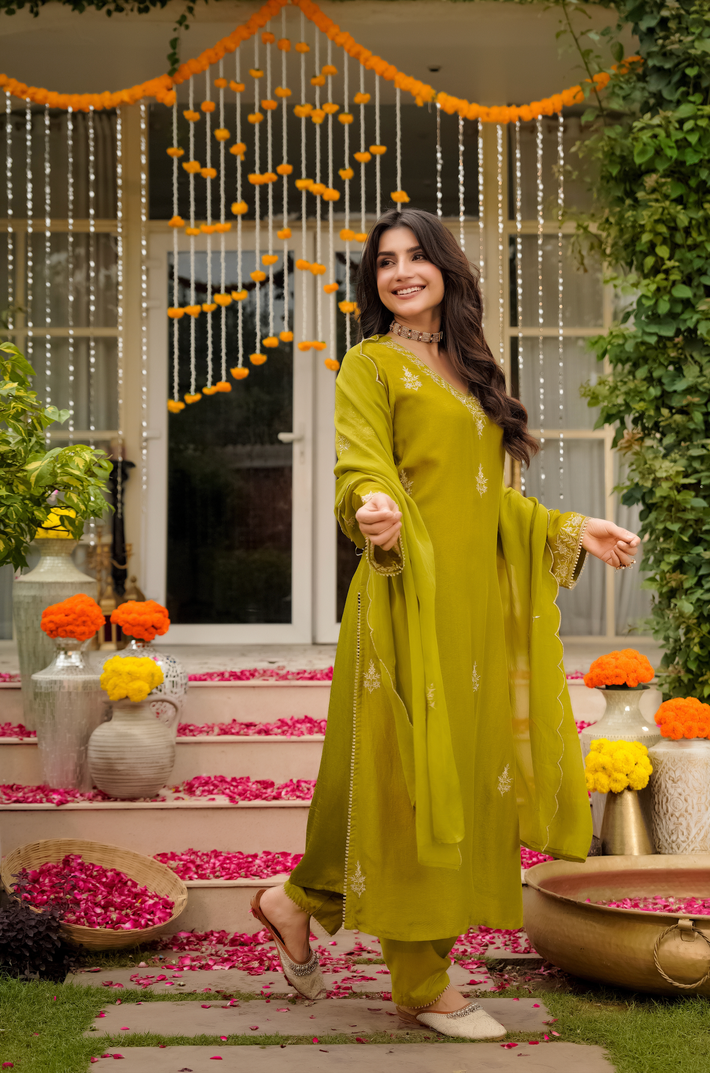 Olive Pure Russian Silk Suit Set