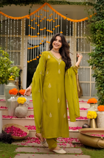 Olive Pure Russian Silk Suit Set