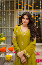 Olive Pure Russian Silk Suit Set