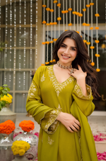 Olive Pure Russian Silk Suit Set
