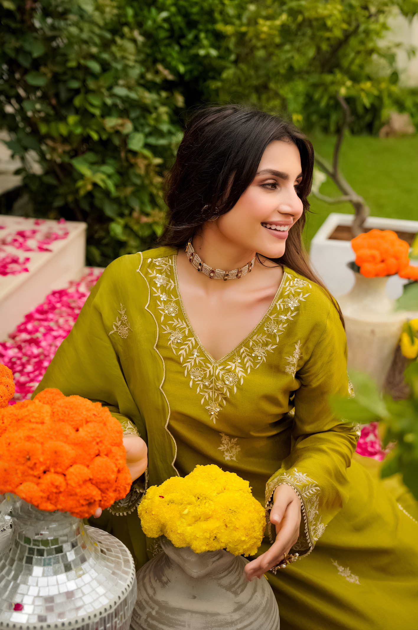 Olive Pure Russian Silk Suit Set