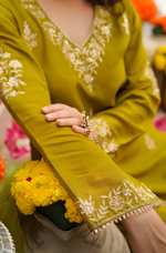 Olive Pure Russian Silk Suit Set