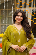 Olive Pure Russian Silk Suit Set