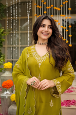 Olive Pure Russian Silk Suit Set