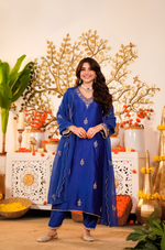 Sapphire Blue Pure Russian Silk Suit Set