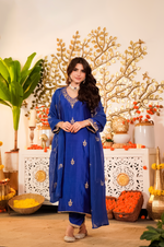 Sapphire Blue Pure Russian Silk Suit Set