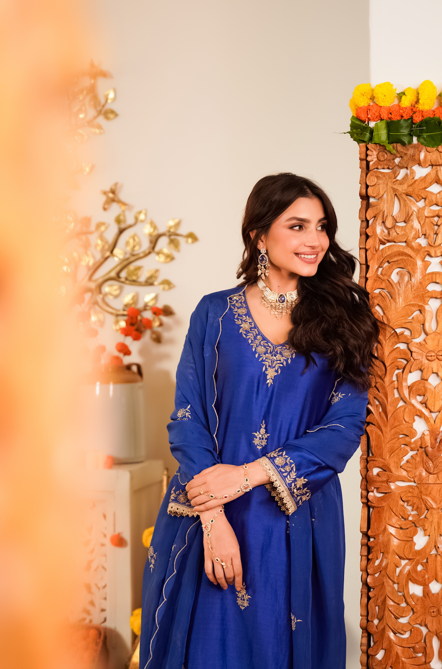Sapphire Blue Pure Russian Silk Suit Set