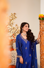 Sapphire Blue Pure Russian Silk Suit Set