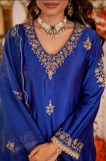 Sapphire Blue Pure Russian Silk Suit Set