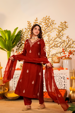 Crimson Pure Russian Silk Suit Set
