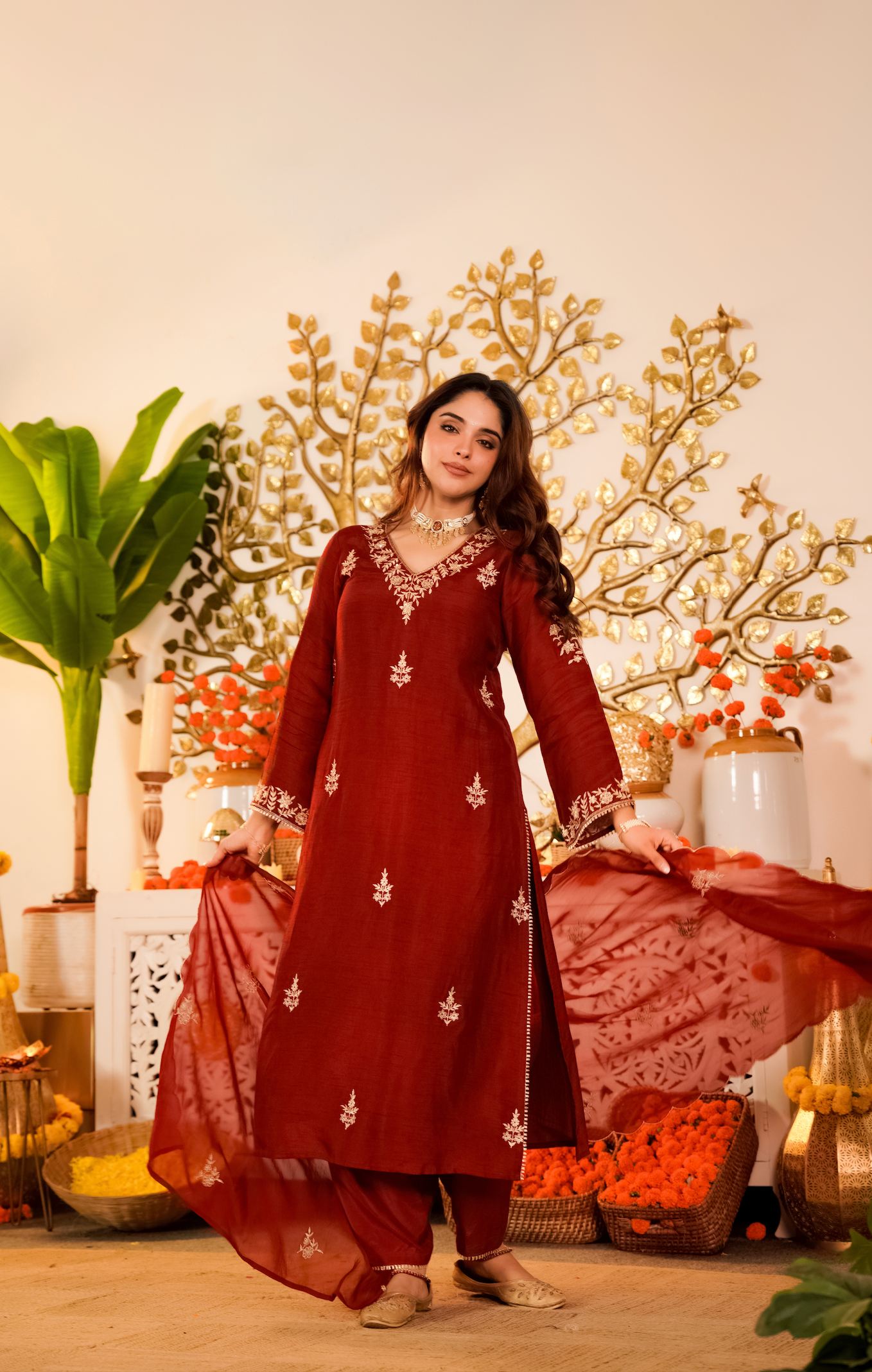 Crimson Pure Russian Silk Suit Set