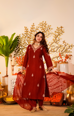 Crimson Pure Russian Silk Suit Set