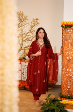 Crimson Pure Russian Silk Suit Set