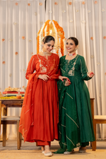 Ruby Russian Silk Embroidered Flared Suit Set