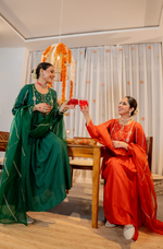 Ruby Russian Silk Embroidered Flared Suit Set