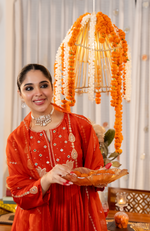 Ruby Russian Silk Embroidered Flared Suit Set