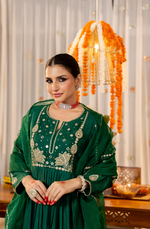 Emerald Russian Silk Embroidered Flared Suit Set