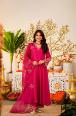 Ruby Russian Silk  Embroidered Suit Set