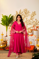 Ruby Russian Silk  Embroidered Suit Set