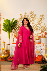 Ruby Russian Silk  Embroidered Suit Set