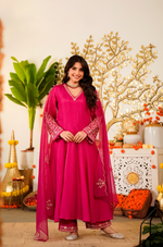 Ruby Russian Silk  Embroidered Suit Set