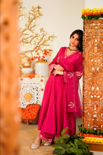 Ruby Russian Silk  Embroidered Suit Set