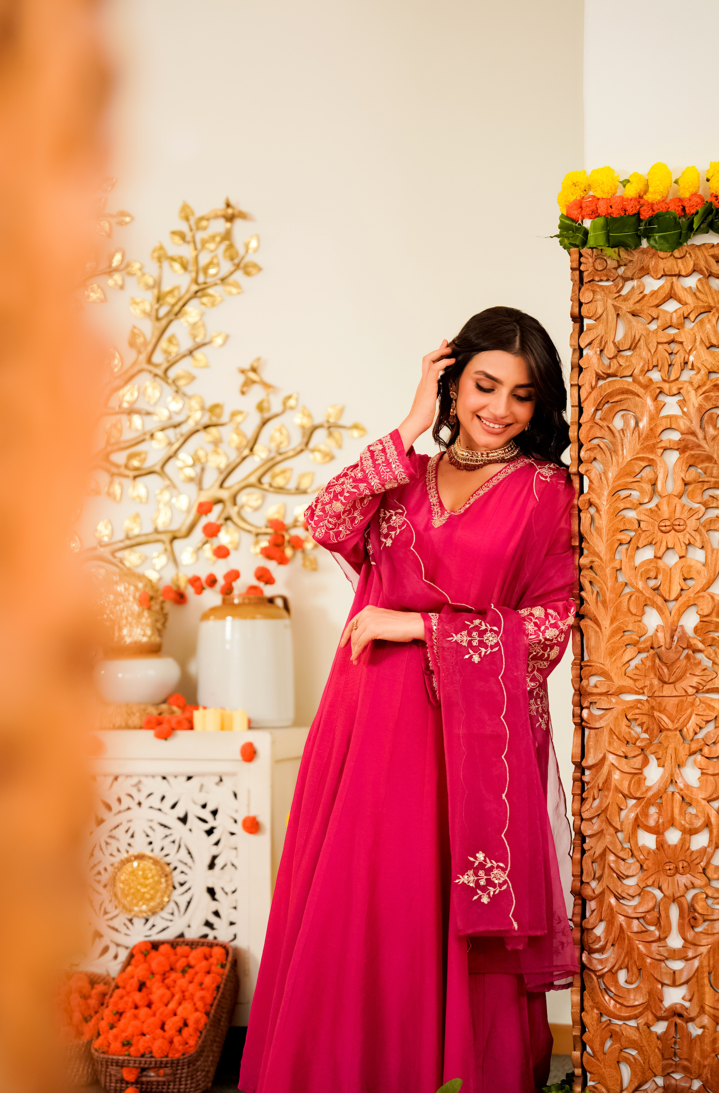 Ruby Russian Silk  Embroidered Suit Set