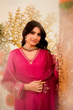 Ruby Russian Silk  Embroidered Suit Set