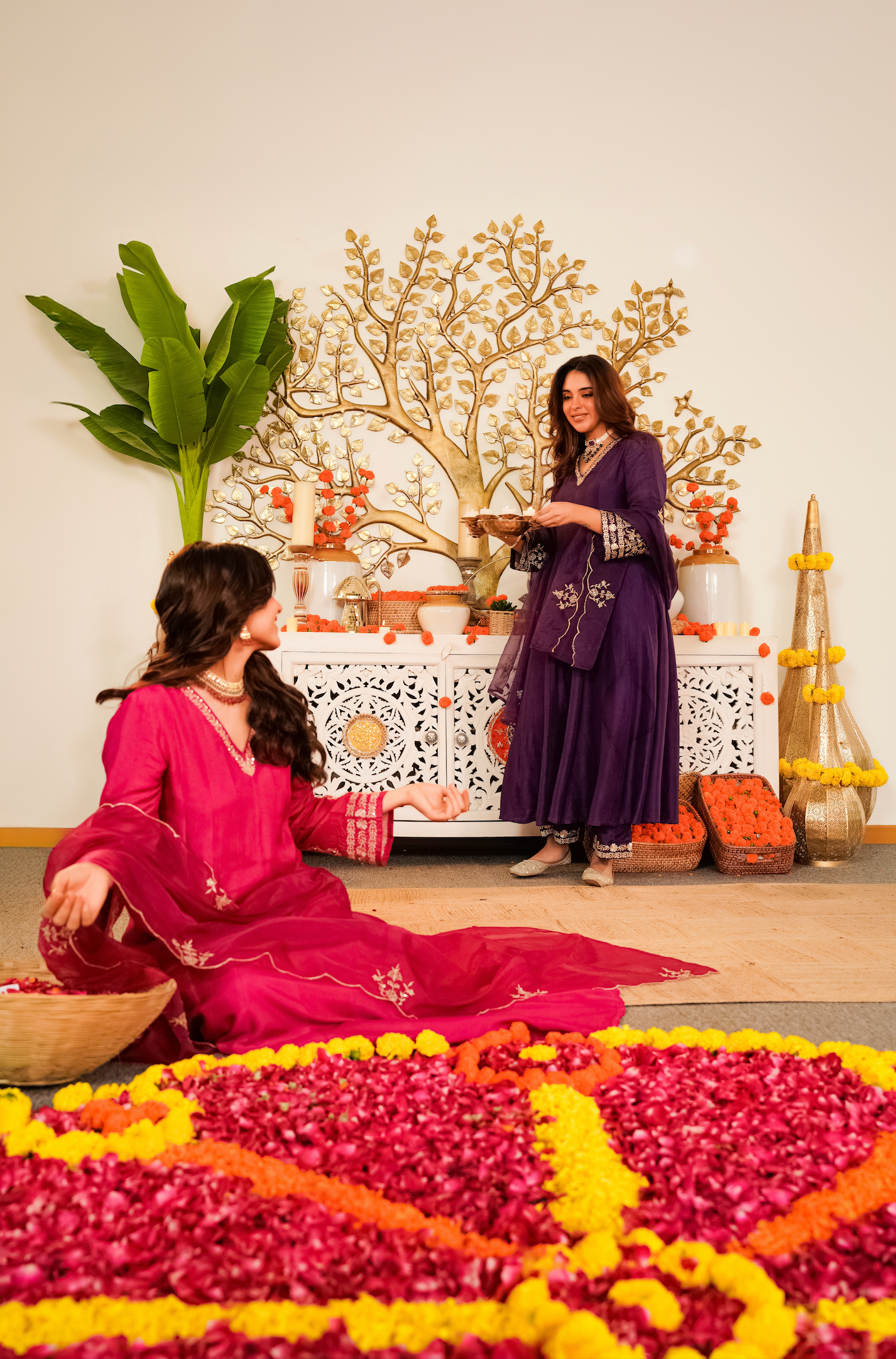 Amethyst Russian Silk  Embroidered Suit Set