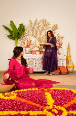 Amethyst Russian Silk  Embroidered Suit Set