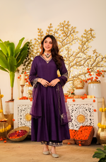 Amethyst Russian Silk  Embroidered Suit Set