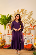 Amethyst Russian Silk  Embroidered Suit Set