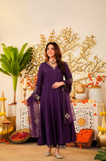 Amethyst Russian Silk  Embroidered Suit Set