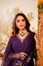 Amethyst Russian Silk  Embroidered Suit Set