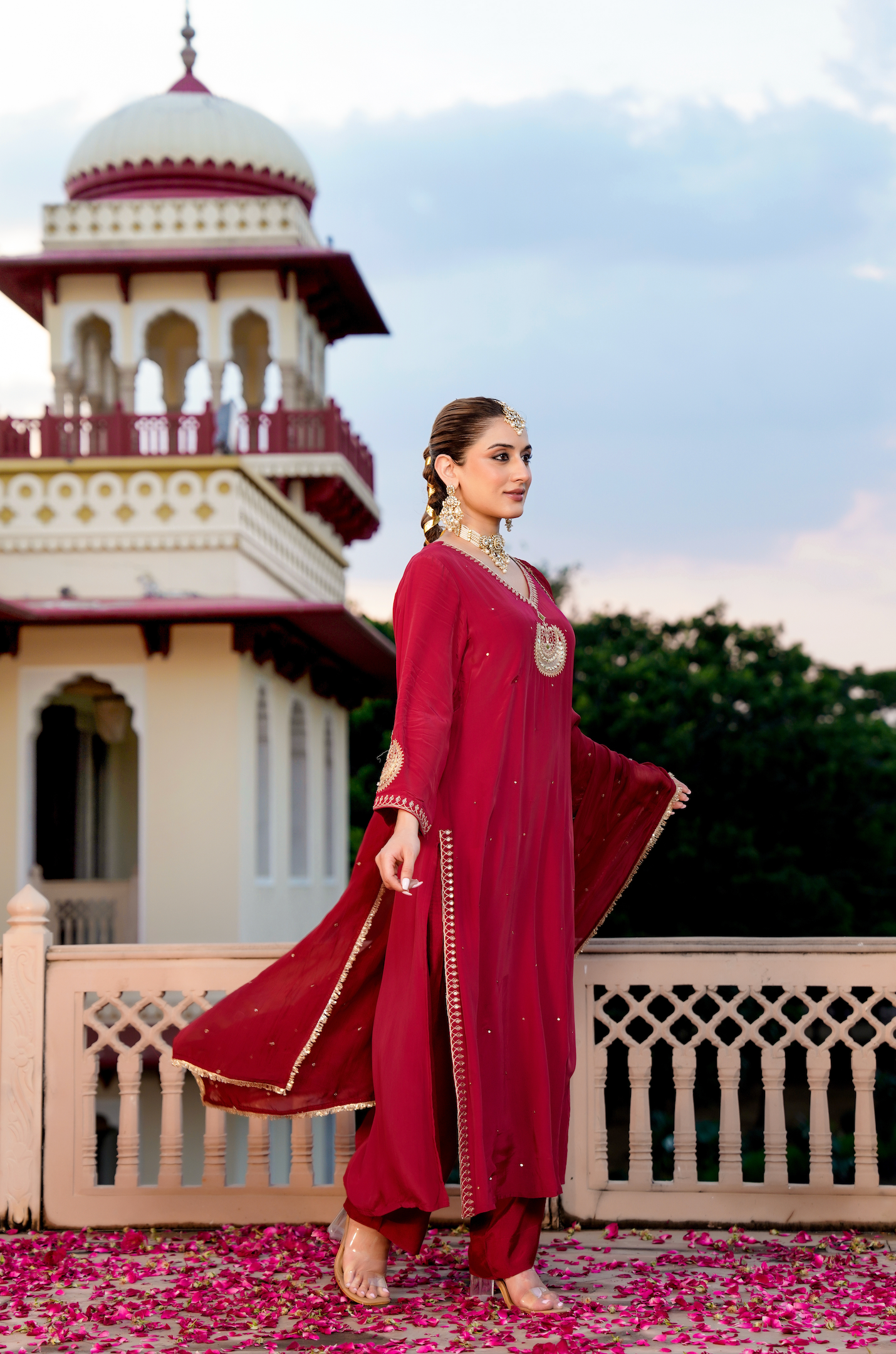 Ruby Festive Crepe Suit Set
