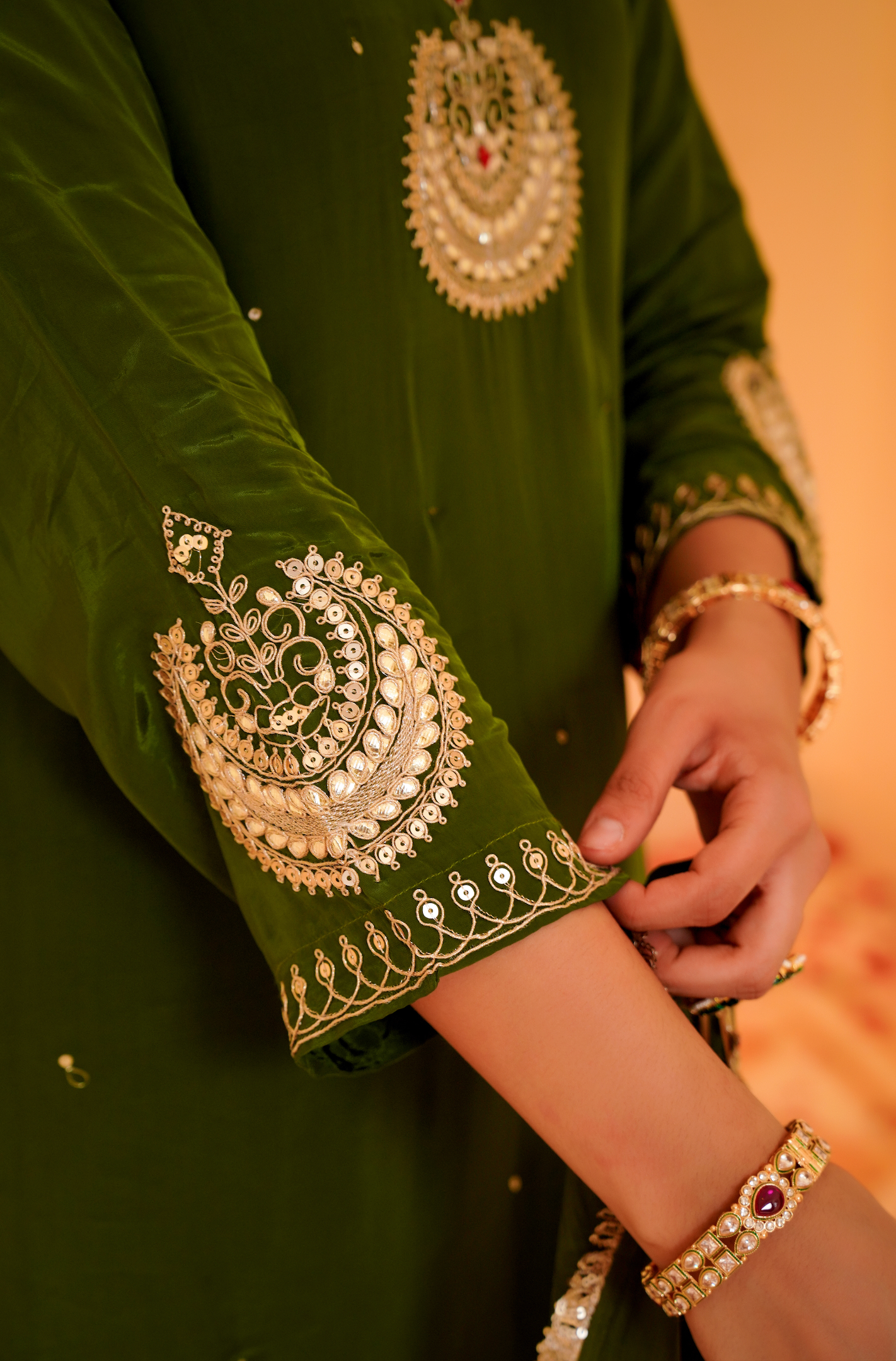 Emerald Festive Crepe Suit Set